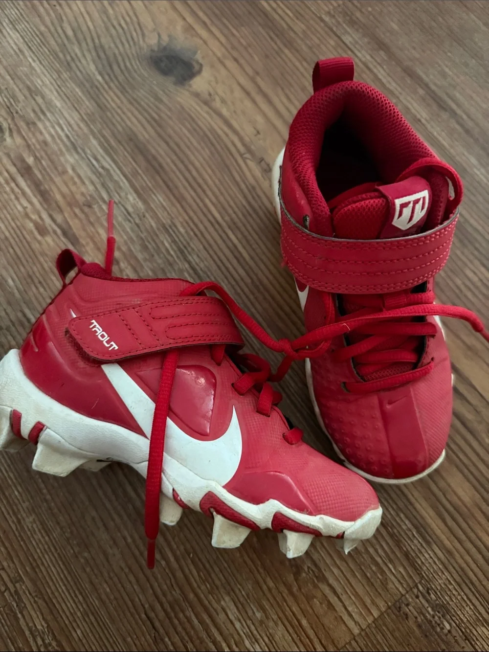 Nike cleats sz 11 Kids Red High-Top Sneakers with Hook-and-Loop Strap